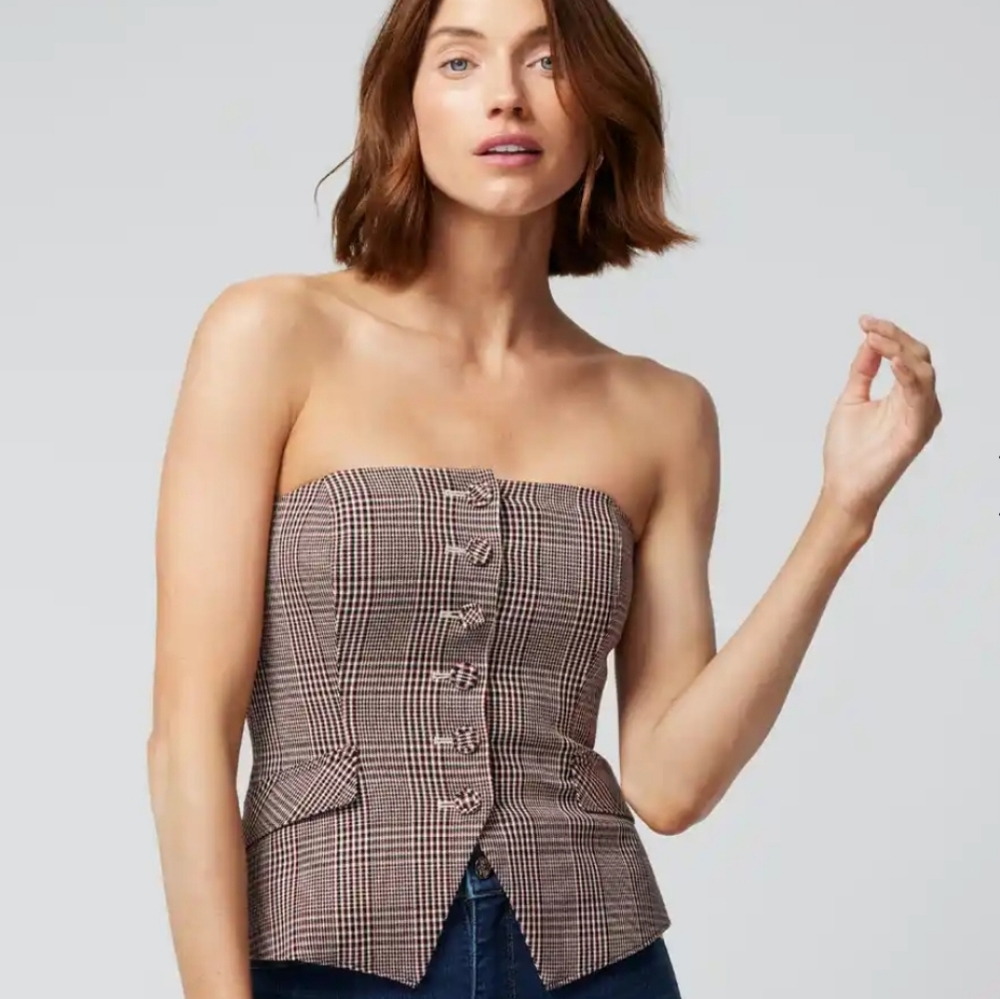White House Black Market Plaid Bustier top ( straps included) size 0